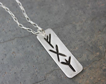 Three Runes rectangle charm necklace- Handmade Elder Futhark Rune- personalized runic symbols, initials- Viking- Monogram- free shipping USA