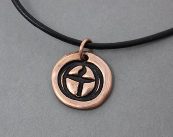 Rustic Flame in the Chalice Pendant Necklace - Unitarian Universalist handmade copper charm - black leather cord - free ship USA