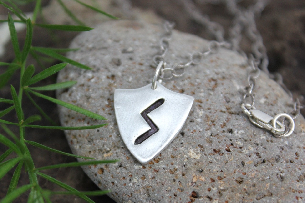 Shield Rune Symbol Rune Shield Necklace- Handmade Fine Silver Health Rune or Personalized ...
