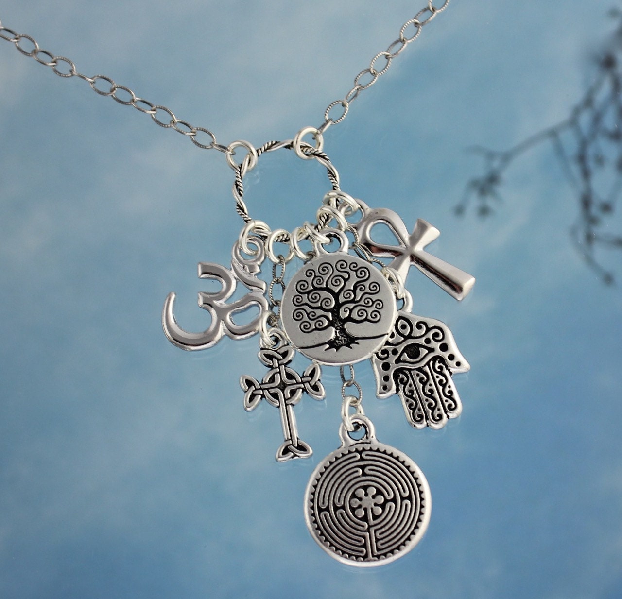 Ancient Religions Coexist silver charm cluster necklace om Etsy