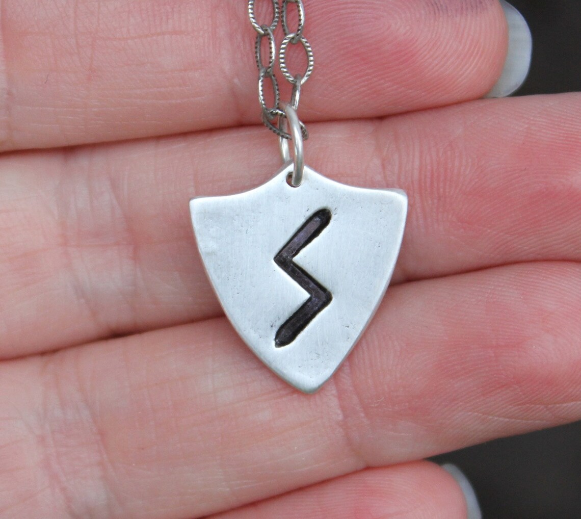 Shield Rune Symbol Rune Shield Necklace- Handmade Fine Silver Health Rune or Personalized ...