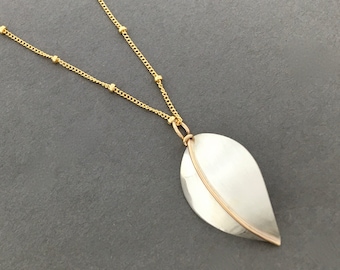 Modern Silver and Gold Leaf Necklace- Leaf Series No. 1 - Hand forged sterling silver artisan jewelry- sleek two tone jewelry- ready to ship