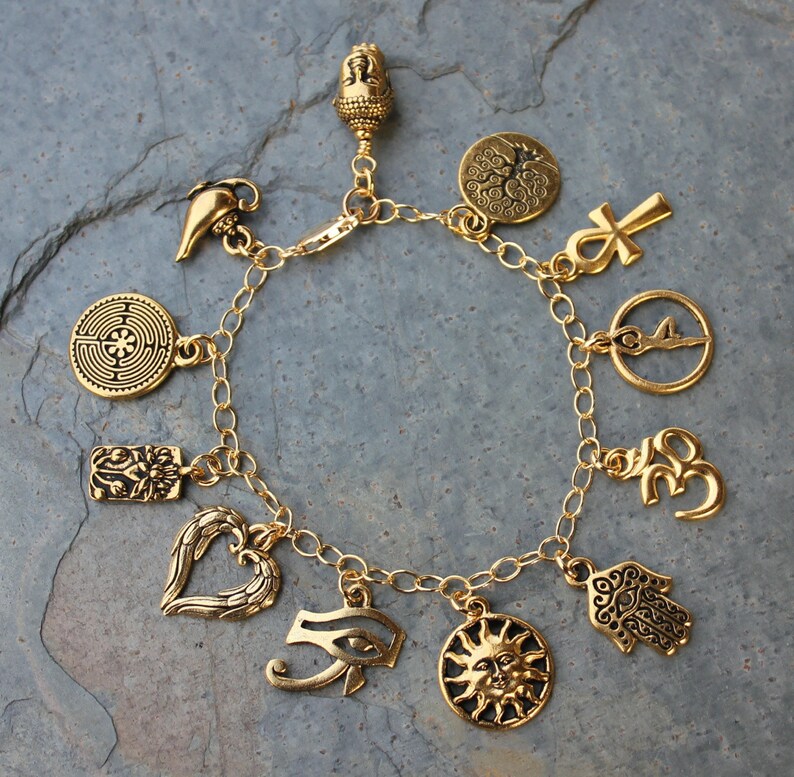 Deluxe Gold Ancient Religions Charm Bracelet Eye of Ra Etsy