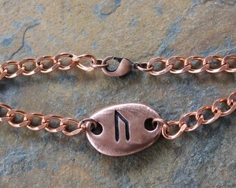 Solid Copper Strength Rune Bracelet- Handmade Viking Elder Futhark Runic Uruz - letters U - Mens & Womens sizes - free shipping USA