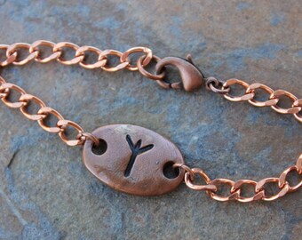 Solid Copper Protection Rune Bracelet- Handmade Viking Elder Futhark Runic Algiz - letters X, Z - Mens & Womens sizes - free shipping USA