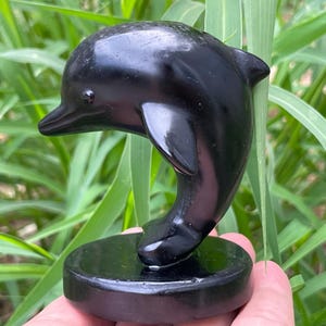2.9&#39;&#39;+ Natural Obsidian quartz,quartz crystal,hand carved,Crystal Dolphin specimen,Dolphin skull,Home Decoration Crystal Gifts 1PC