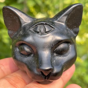Cráneo de gato de cuarzo obsidiana natural de 2 pulgadas, cabeza de gato de cristal de cuarzo, gato tallado a mano, cráneo de cristal, regalos de cristal, curación con cristales (1 pieza)