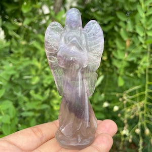 4&#39;&#39;+ Natural  fluorite quartz angel,quartz crystal elf,hand carved angel skull,Crystal Angel,Angel skull,Crystal Gifts 1pc