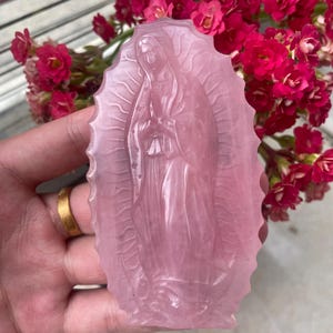 3.8&#39;&#39;+ Natural Pink rose quartz Virgin Mary,Hand carved Virgin Mary,Crystal skull,Quartz Crystal Virgin Mary,Home Decoration Gifts 1x