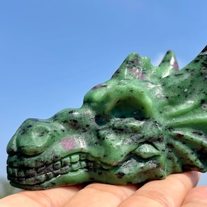 3.2&#39;&#39;+ Natural Zoisite quartz,quartz crystal,hand carved,Crystal Dragon,Dragon Skull,Home Decoration Crystal Gifts 1pc