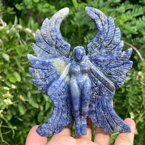 5.3&#39;&#39;+ Natural sodalite angel,quartz crystal elf,hand carved angel skull,Crystal Angel,Angel skull,Crystal Gifts 1pc