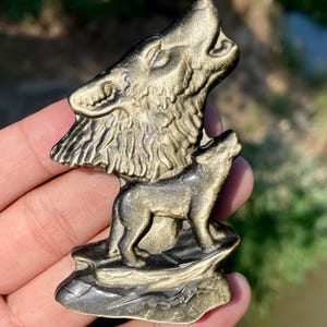 3&#39;&#39;+ Natural Gold Obsidian quartz,quartz crystal,hand carved,Crystal Wolf,Wolf skull,Home Decoration Crystal Gifts 1PC
