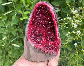 Red Quartz Crystal Geode Cluster, Mineral Specimen, Home Decor
