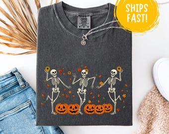 Comfort Colors® Skelettpumpa-tröja, Halloween Retro-tröja, Comfort Color Spooky Season hösttopp