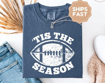 Comfort Colors® Tis The Season Football Shirt, Retro Fall Game Day Tee, Vintage Sports Graphic Top, Tailgate Outfit