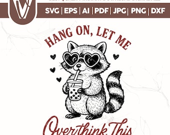 Funny Raccoon Overthink Meme SVG, PNG, Clipart (Digital Download)
