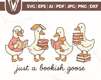 Ganso lector PNG: Diseño divertido y moderno para amantes de los libros (Archivos digitales)