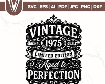 50th Birthday SVG, Vintage 1975 Design (Digital Files)