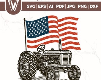Tractor antiguo con bandera estadounidense PNG, svg, jpg, pdf (Descarga digital)