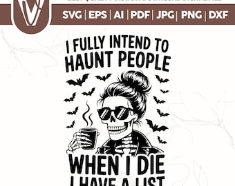 SVG de esqueleto de Halloween, diseño divertido de moño desordenado para Halloween (descarga digital)