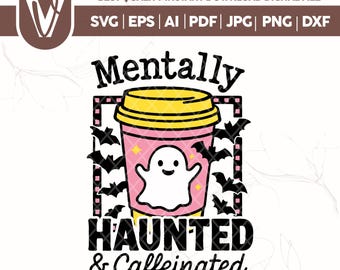 Haunted Caffeinated Ghost SVG, Retro Halloween PNG (Digital Download)