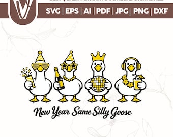 New Year Silly Goose SVG PNG,Coquette Goose Art,2026 NYE Png,Trendy Coquette Holiday Sublimation Graphic, 2026 Celebration Shirt Design