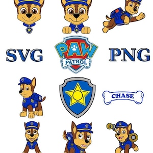 Archivos digitales de Chase de la Patrulla Canina - Impresiones digitales de Chase de la Patrulla Canina - Dibujos animados - Svg - Png -