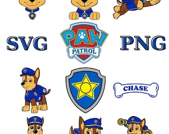 Archivos digitales de Chase de la Patrulla Canina - Impresiones digitales de Chase de la Patrulla Canina - Dibujos animados - Svg - Png -