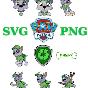 Psi Patrol Rocky pliki cyfrowe- Psi Patrol Rocky wydruki cyfrowe- kreskówka- Svg- Png-