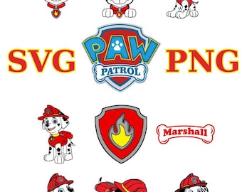 Archivos digitales de Marshall de la Patrulla Canina - Impresiones digitales de Marshall de la Patrulla Canina - Dibujos animados - Svg - Png -