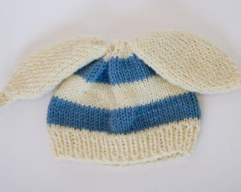 Knit Pattern- hat, bunny, flower, stripe, 8 sizes, PDF, beanie, cap, stripe, easter, rabbit, instructions