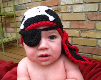 CROCHET PATTERN - hat, baby pirate hat, hat, bandana, eye patch PDF,  pattern all sizes