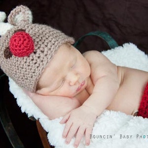 CROCHET PATTERN hat, reindeer, baby, cap, beanie, photo prop, PDF file image 1