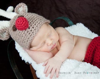 CROCHET PATTERN - hat, reindeer, baby, cap, beanie, photo prop, PDF file