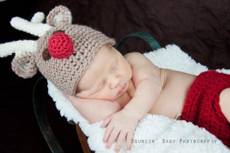 CROCHET PATTERN hat, reindeer, baby, cap, beanie, photo prop, PDF file image 1