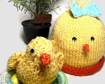 Knit pattern- Chick hat, Knit baby hat, Knit pattern,beanie chick hat, photo prop, free chick pattern included, PDF format