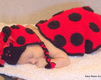 CROCHET PATTERN  - ladybug, newborn, baby, photo, prop, blanket, PDF file