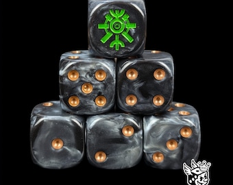 Undying Machines Dice Black & Silver Resin D6 for Grimdark Wargames, Deathless Android Armies Sci-Fi Mechanical Legions.