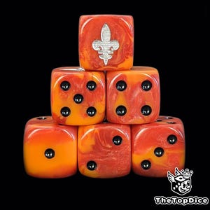 Crusader Sisters Dice Orange & Red D6 for Grimdark Sacred Armies, Martyr Warmaidens, Gothic Templars Sci-Fi Religious Warriors.