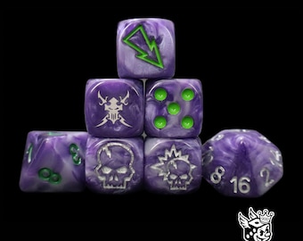 Juego de 7 dados de resina morada, emblema de elfo de las sombras, partidos de mesa de fútbol de fantasía