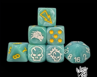 Jungle Dragon Dice Set Fantasy Football Dice for Tabletop Games, Block dice set, Quetzal Inspired Resin D6, Warior Marker Dice for Miniature
