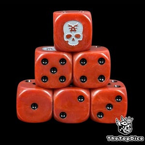 Crimson Skull Würfel Rot Resin W6 für Grimdark Wargames, Wrathbound Butcher Legions, Bone Crowned Warfords & Eternal Armies of Rage.