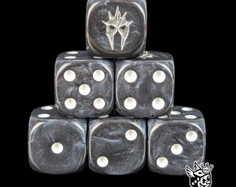 Obsidian Resin D6 Dice, Shadow Guard Sigil, Epic Fantasy Tabletop Battles