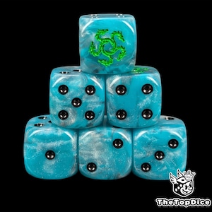 Hydra Army Dice Pearl Blue Resin D6 for Grimdark Wargames, Multi Headed Sci-Fi Beasts & Regenerative Alien Supremacy Forces.