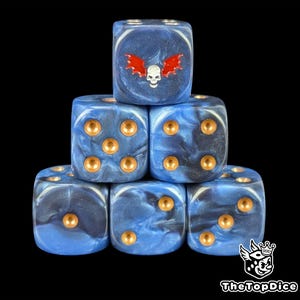 Blue Resin D6 Dice, Winged Skull Sigil, Grimdark Tabletop Battles