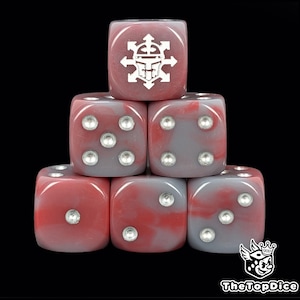 Infernal Knights Dice Red & Grey Resin D6 for Grimdark Sci-Fi Wargames, Tainted Engines, Warped Machines Corrupted Cavalry Armies.
