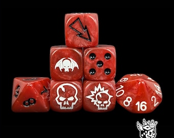 Rote Harz 7 Würfel Set, Nachtvampir Sigil, Fantasy Football Tabletop Streichhölzer