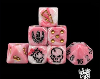 Weiß & Pink 7er Würfel Set, Gefiederte Noble Sigil, Fantasy Football Tabletop Streichhölzer