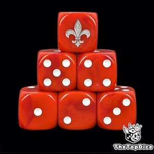 Ordenswürfel Rote Fleur De Lis W6 für Grimdark Crusader Armeen, Märtyrer Kriegsmaiden, Gothic Schwester Nonnen & Sci-Fi Religiöse Krieger.