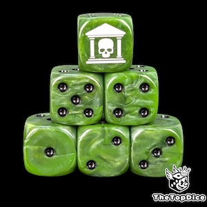 Dés D6 en résine verte, sceau de la porte du bastion, batailles sur table de Grimdark